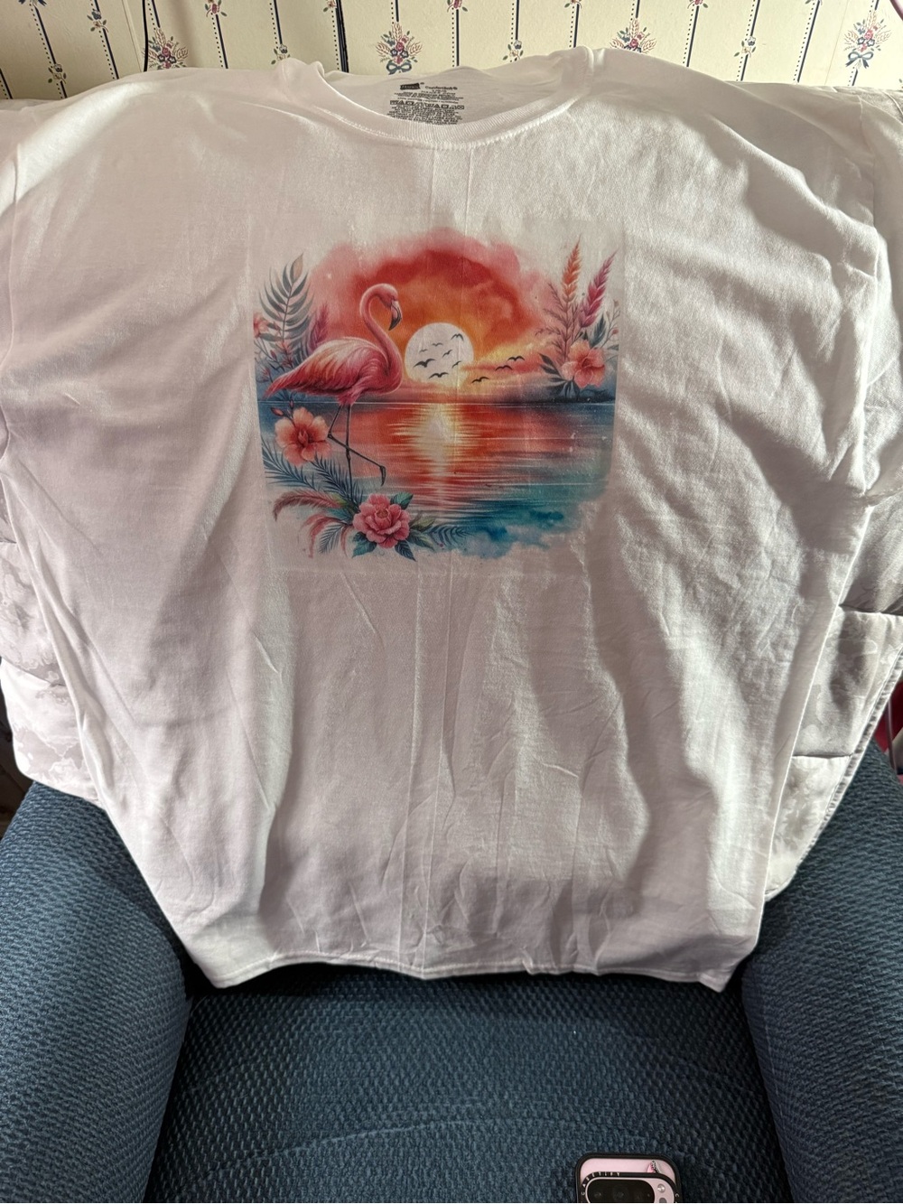 White Flamingo Sunset Graphic Shirt - Tropical Print